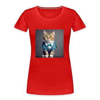Yeux verts de chat - T-shirt bio Premium Femme - rouge - Devant - Mia (176cm)