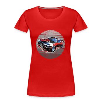 Jdm / Tuning / Turbolader / Felgen / Chiptuning - Frauen Premium Bio T-Shirt - Rot - Vorne - Mia (176cm)