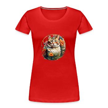 Katzenportrait im Jugendstil - Frauen Premium Bio T-Shirt - Rot - Vorne - Mia (176cm)