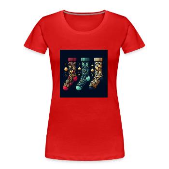 Bas de Noël - T-shirt bio Premium Femme - rouge - Devant - Mia (176cm)