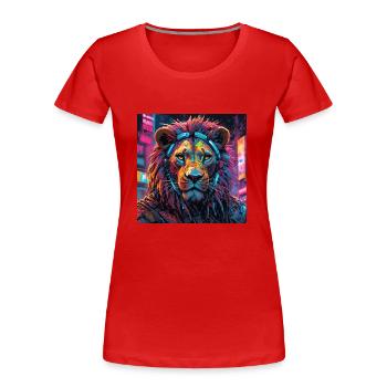 Löwe Cyberpunk - Frauen Premium Bio T-Shirt - Rot - Vorne - Mia (176cm)