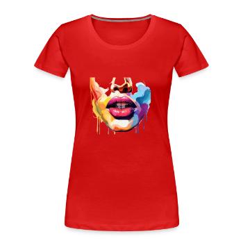 halbes Gesicht - Frauen Premium Bio T-Shirt - Rot - Vorne - Mia (176cm)