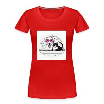Katze und Hund - Frauen Premium Bio T-Shirt - Rot - Vorne - Mia (176cm)