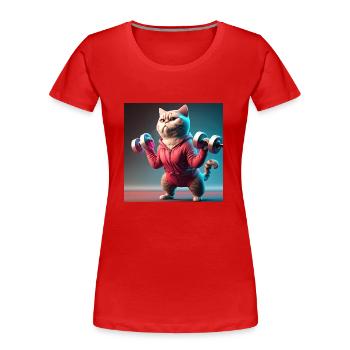 mignon drôle chat illustration soulever des poids séance d’entraînement - T-shirt bio Premium Femme - rouge - Devant - Mia (176cm)