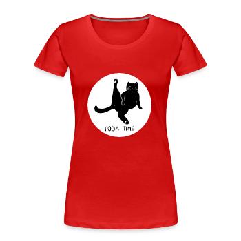 CAT YOGA TIME - Design 2 - T-shirt bio Premium Femme - rouge - Devant - Mia (176cm)