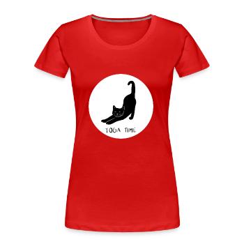 CAT YOGA TIME - Design3 - T-shirt bio Premium Femme - rouge - Devant - Mia (176cm)