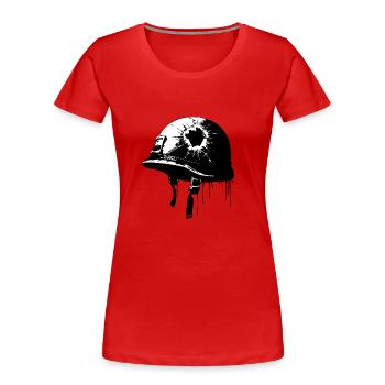 Kriegshelm mit Einschussloch | Antikriegsbild - Frauen Premium Bio T-Shirt - Rot - Vorne - Mia (176cm)