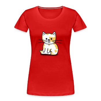 Cute funny White Cat Sitting - Women's Premium Organic T-Shirt - red - Front - Mia (176cm)