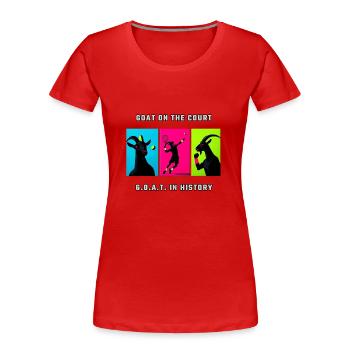 Triptyque GOAT Tennis – Court Legend - T-shirt bio Premium Femme - rouge - Devant - Mia (176cm)