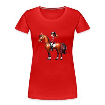 Équestre Équestre Brun Beau Cheval - T-shirt bio Premium Femme - rouge - Devant - Mia (176cm)