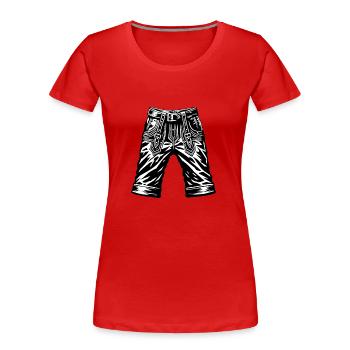 Lederhose Trachtenhose Linksträger o Rechtsträger - Frauen Premium Bio T-Shirt - Rot - Vorne - Mia (176cm)