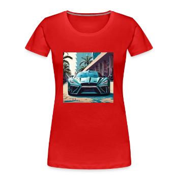Blue Spacecar in Miami (Miami Collection) - Frauen Premium Bio T-Shirt - Rot - Vorne - Mia (176cm)