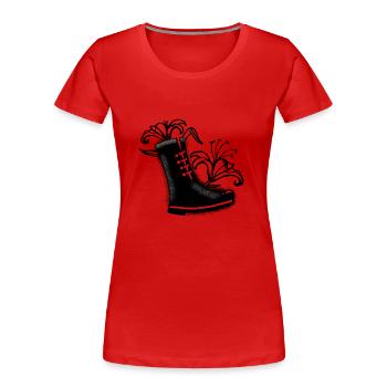Schwarzer Stiefel mit Lilien Blumen - Frauen Premium Bio T-Shirt - Rot - Vorne - Mia (176cm)
