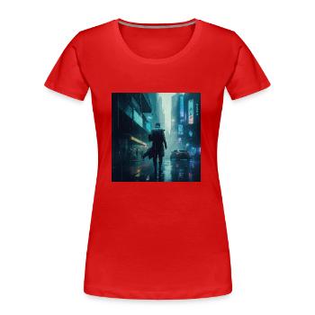Cyberpunk Regen - Frauen Premium Bio T-Shirt - Rot - Vorne - Mia (176cm)