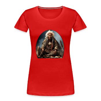 Indian chief with feather headdress - Women's Premium Organic T-Shirt - red - Front - Mia (176cm)