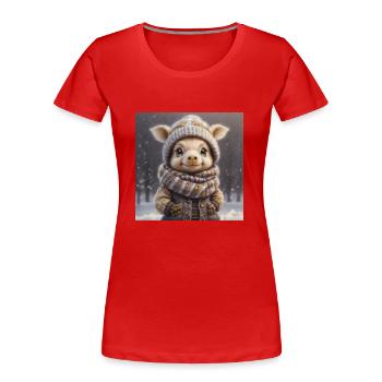 Niedliches Wintertier mit Kleidung an - Frauen Premium Bio T-Shirt - Rot - Vorne - Mia (176cm)