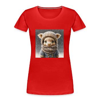 Niedliches Wintertier mit Kleidung im Schnee - Frauen Premium Bio T-Shirt - Rot - Vorne - Mia (176cm)