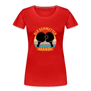 Old Schmetter Hand Tischtennis ping pong shirt - Frauen Premium Bio T-Shirt - Rot - Vorne - Mia (176cm)