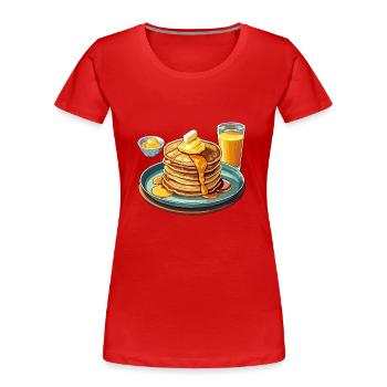 Leckerer Pfannkuchenstapel mit Sirup und Butter - Frauen Premium Bio T-Shirt - Rot - Vorne - Mia (176cm)