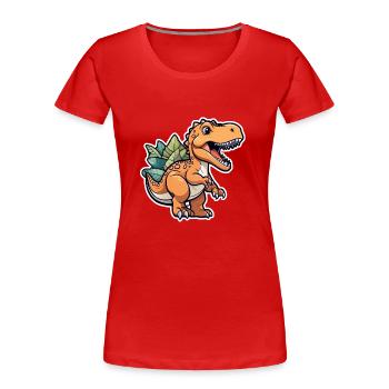 Karikatur-Dinosaurier - Frauen Premium Bio T-Shirt - Rot - Vorne - Mia (176cm)