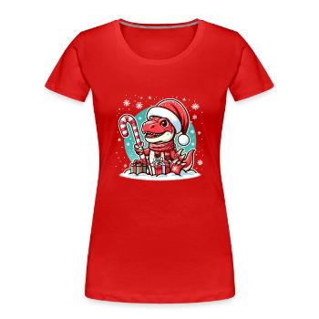 Christmas Red Dinosaur - Women's Premium Organic T-Shirt - red - Front - Mia (176cm)