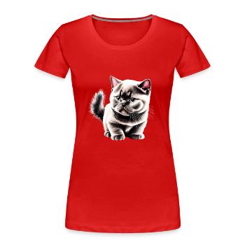 British Shorthair, Tomcat, Cat, Cats, Kitten, Kitten - Women's Premium Organic T-Shirt - red - Front - Mia (176cm)