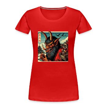 Krampus - Japanese Style - Women's Premium Organic T-Shirt - red - Front - Mia (176cm)