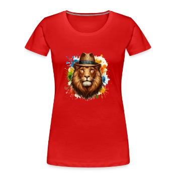 Lion avec chapeau - T-shirt bio Premium Femme - rouge - Devant - Mia (176cm)