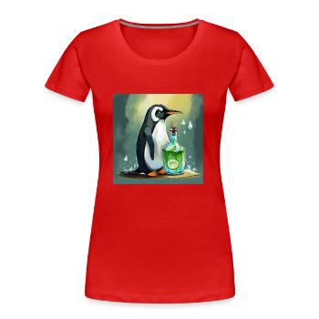 Pinguin mit einer Gin-Tonic-Flasche - Frauen Premium Bio T-Shirt - Rot - Vorne - Mia (176cm)