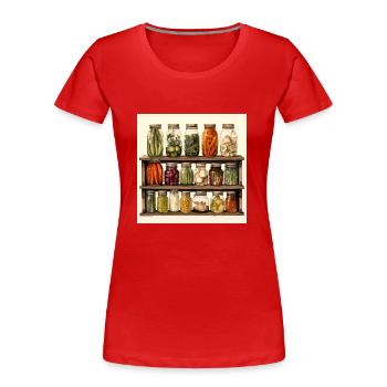 Herbstliches Einmachglasregal - Frauen Premium Bio T-Shirt - Rot - Vorne - Mia (176cm)