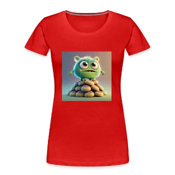 monstre mignon effrayant drôle effrayant assis sur un tas - T-shirt bio Premium Femme - rouge - Devant - Mia (176cm)