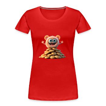 monstre mignon effrayant drôle effrayant assis sur un tas - T-shirt bio Premium Femme - rouge - Devant - Mia (176cm)