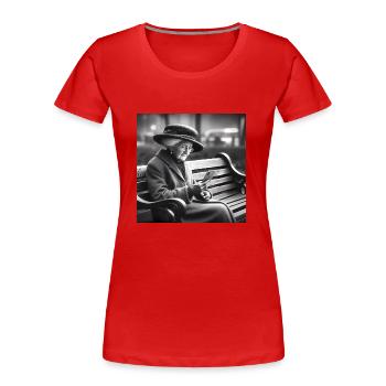 Granny with smartphone - Women's Premium Organic T-Shirt - red - Front - Mia (176cm)