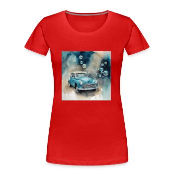 hellblaues Auto mit Seifenblasen im Hintergrund - Frauen Premium Bio T-Shirt - Rot - Vorne - Mia (176cm)