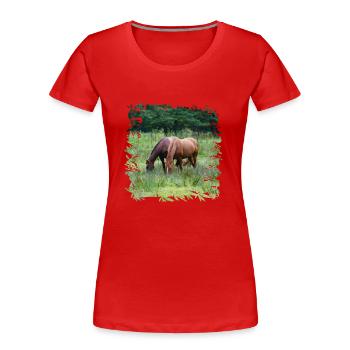 Deux chevaux dans le pâturage - T-shirt bio Premium Femme - rouge - Devant - Mia (176cm)