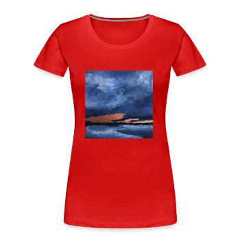 Abstrakter dunkelblauer Nachthimmel und das Meer - Frauen Premium Bio T-Shirt - Rot - Vorne - Mia (176cm)