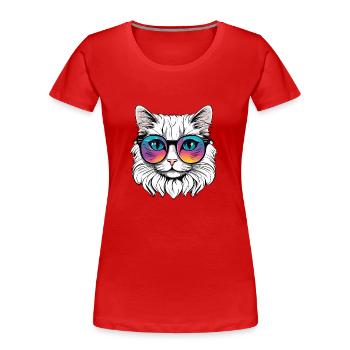 Katze - Frauen Premium Bio T-Shirt - Rot - Vorne - Mia (176cm)
