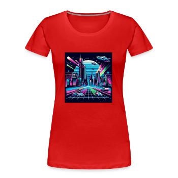 Synthwave Stadt mit UFOs - Frauen Premium Bio T-Shirt - Rot - Vorne - Mia (176cm)