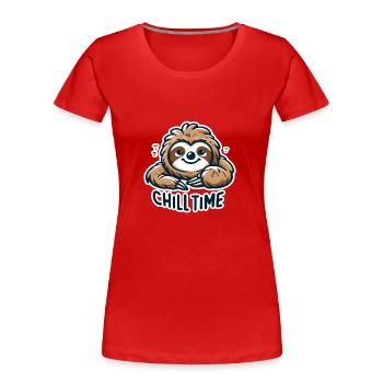 Chill Time - Faultier Illustration - Frauen Premium Bio T-Shirt - Rot - Vorne - Mia (176cm)