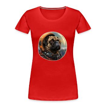 Mops Austronaut - Frauen Premium Bio T-Shirt - Rot - Vorne - Mia (176cm)