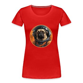 Mops Austronaut - Frauen Premium Bio T-Shirt - Rot - Vorne - Mia (176cm)