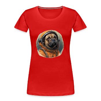 Mops Austronaut - Frauen Premium Bio T-Shirt - Rot - Vorne - Mia (176cm)