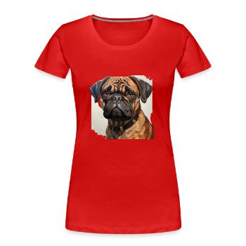 Portrait de carlin - T-shirt bio Premium Femme - rouge - Devant - Mia (176cm)