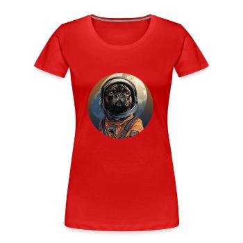 Mops Austronaut - Frauen Premium Bio T-Shirt - Rot - Vorne - Mia (176cm)