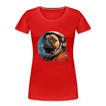Mops Austronaut - Frauen Premium Bio T-Shirt - Rot - Vorne - Mia (176cm)