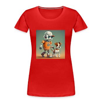 mignon petit orange futuriste vintage robots - T-shirt bio Premium Femme - rouge - Devant - Mia (176cm)