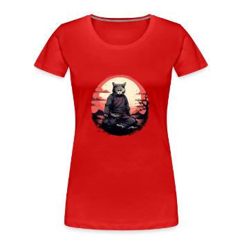 Chat samouraï - T-shirt bio Premium Femme - rouge - Devant - Mia (176cm)