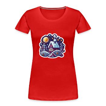 Gemütliche Winterhütte: Lebendiges saisonales Kunstwerk - Frauen Premium Bio T-Shirt - Rot - Vorne - Mia (176cm)