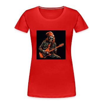 Orange Cap Skeleton Guitarist - Vecteur frappant - T-shirt bio Premium Femme - rouge - Devant - Mia (176cm)