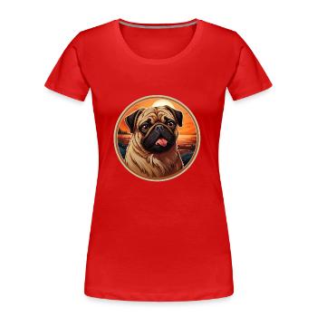 Tête de carlin fidèle - T-shirt bio Premium Femme - rouge - Devant - Mia (176cm)